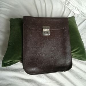 Vintage leather mini backpack with stamped western pattern